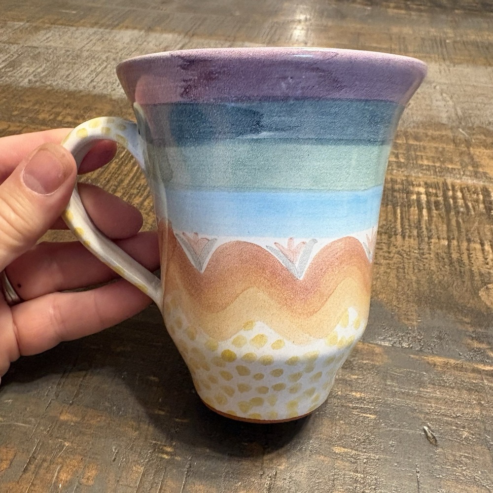 MacKenzie-Childs Ceramic Mug Cup 1992 Vintage Hand Painted New! #8 Terracotta